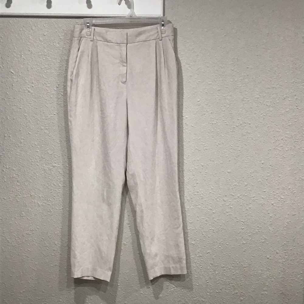 Aritzia Babaton Pleated Pant Wide Leg‎ Cropped Trousers Light Beige Women's Sz 6